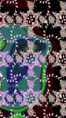 Tarafsız renklerde Asya tekstil tarzında. Raster illüstrasyonu. Çiçek desenini çiz.