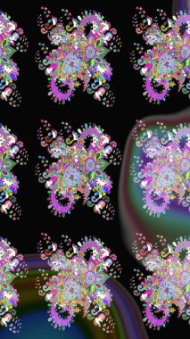 Siyah renkte güzel çiçekler, suluboya desenli, duvar kağıdı, kart ya da kumaş için fayanslı eskizler. Raster..