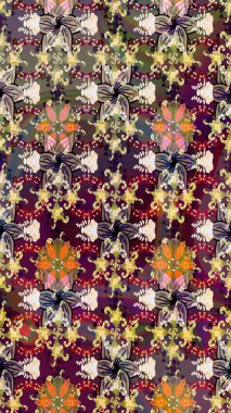 Güzel kumaş deseni. Düz Çiçek Elementleri Tasarımı. Raster illüstrasyonu. Asya tekstil tarzında. Renkli Bahar Teması eskiz kalıbı. Çiçek desenini çiz.