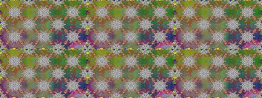 Renkli Bahar Temalı Kusursuz Arkaplan. Çiçeksel fantezi tasarımı, parlak bir arka planda, kusursuz bir desen. Düz Çiçek Elementleri Tasarımı.