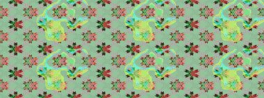 Moda baskıları için zarif bir şablon. Rengarenk çiçekleri ve yaprakları tarafsız ve yeşil renklerde olan harika bir çiçek deseni. Modern çiçek arkaplanı. Halk stili.