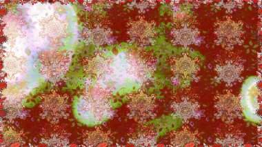 Düz Çiçek Elementleri Tasarımı. Sevimli çiçek raster deseni. Kahverengi ve kırmızı renkte çiçekler. Renkli Yaz Temalı Kusursuz Arkaplan.