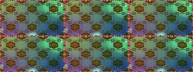 El çizimi çiçek unsurları olan soyut, dikişsiz raster deseni. Retro tekstil tasarım koleksiyonu. 1950-1960 motifleri. Yeşil yeşile. Çiçekli ipek eşarp..