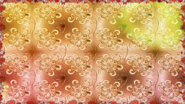 Çiçek duvar kağıdı. Kusursuz desen. Raster illüstrasyonu. Bej ve sarı renklerde. Hint süsü. Renkli süs kenarı.