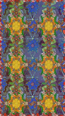 Şatafatlı bahar bahçesi dokusu. Kahverengi ve yeşil renkli çiçekler. Raster illüstrasyonu. Kahverengi ve yeşil renklerde çiçeksiz. Çiçek deseni.