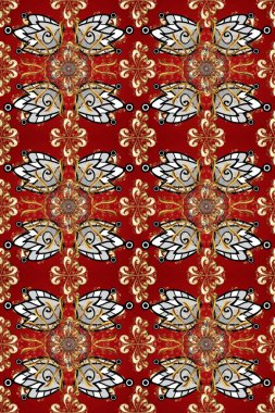 Kusursuz altın desen. Kırmızı, kahverengi ve gri renklerde altın desenli altın elementler. Raster doğulu süsü.