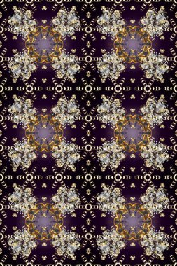 Altın elementli siyah, kahverengi ve gri renklerde klasik, pürüzsüz desen. Raster illüstrasyonu.