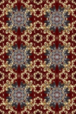 Kusursuz altın desenli bukleler. Raster. Hassas altın desen. Doğu tarzı arabesk. Parlak dantel, stilize çiçekler, şal desenli. Kahverengi, gri bej renklerde altın elementlerle pürüzsüz desen.