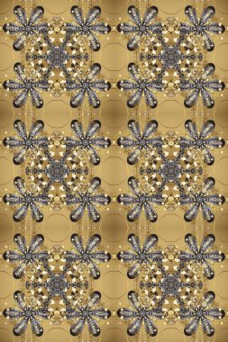 Geleneksel Arap dekoru bej, gri, kahverengi renkler. Doğu tarzında eski bir parça. Çiçekli süslemeli, pürüzsüz bir desen. Duvar kâğıdı için altın süslü bir illüstrasyon. Süslü dantel iz sürücü