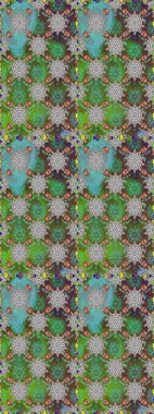 Raster illüstrasyonu. Yeşil renkli Asya tekstili. Kusursuz çiçek deseni.