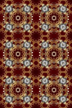 Geleneksel klasik altın desen. Raster oryantal süs. Kahverengi, kırmızı ve bej renklerde altın desenli altın elementler. Barok tarzında kusursuz bir doğulu süsü..
