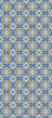 Kusursuz oryantal klasik altın desen. Mavi, gri ve nötr renklerde altın tekrarlayan elementler içeren Raster soyut arka planı.