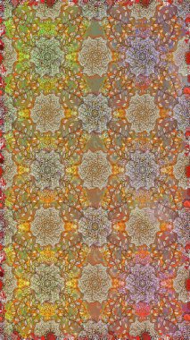 Çiçeksiz desenli arka plan. Kahverengi ve bej renkli çiçekler. Tişört baskısı için çiçek boyama rasteriName.