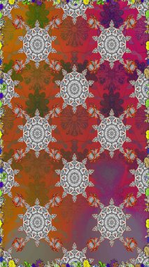 Düz Çiçek Elementleri Tasarımı. Çiçekle kusursuz desen. Renkli Bahar Temalı Kusursuz Arkaplan. Kahverengi ve gri renkte çiçekler.