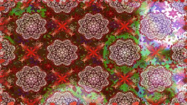 Hint süsü. Raster illüstrasyonu. Kusursuz desen. Kahverengi ve nötr renklerde. Çiçek duvar kağıdı. Renkli süs kenarı.