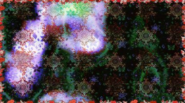 Renkli Bahar Temalı Kusursuz Arkaplan. Sevimli çiçek raster deseni. Siyah ve gri renkli çiçekler. Düz Çiçek Elementleri Tasarımı.