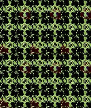 Patlayan çiçekler soyut olarak yerleştirilmiş. Raster deseni. Yumuşak, bahar çiçekleri siyah renklerde. Raster illüstrasyonu.