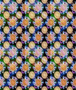 Asya tekstil tarzında. Raster illüstrasyonu. Raster illüstrasyonu. Kusursuz çiçek deseni. Mavi ve nötr renkte çiçekler.