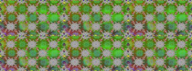 Yeşil ve gri renkli Asya tekstili. Çiçeklerle suluboya desenli çiçek deseni. Raster illüstrasyonu.