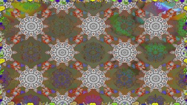 Parlak renkli çiçekleri ve kahverengi ve gri renkli yaprakları olan şaşırtıcı, pürüzsüz çiçek deseni. Modern çiçek arkaplanı. Halk tarzı. Moda baskıları için zarif bir şablon.