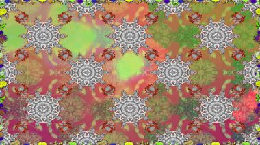 Renkli unsurlarla hareketli arka plan görüntüleri. Çiçekler. Eski model. Bayrak tarzı. Video kaydı. Şablon. Döngü. Kusursuz..
