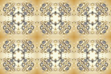 Raster illüstrasyonu. Bej, gri ve nötr renklerde altın rengi ve altın elementler. Tekrarlayan elementlerle soyut arkaplan oluşturun. Kusursuz, klasik altın desen..