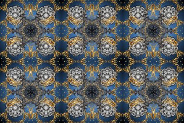 Kusursuz çiçek deseni. Kusursuz raster arka plan. Gri ve mavi renklerde grafiksel, modern, pürüzsüz desen. Duvar kâğıdı barok, İspanyol kumaşı.