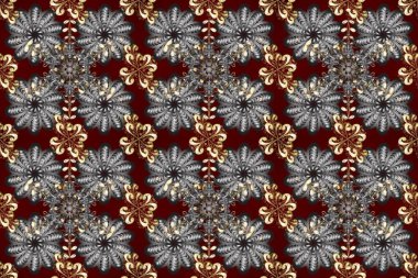 Çiçekli süslemeli, pürüzsüz bir desen. Doğu tarzında klasik tasarım öğesi. Arap dekoru bej, kahverengi ve gri renklerde. Süslü dantel iz sürücü. Duvar kağıdı için altın süslü illüstrasyon.