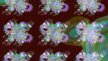 Kabile sanatı boho baskısı, klasik çiçek arkaplanı. Arkaplan dokusu, duvar kağıdı, kahverengi renkli çiçek teması. Soyut etnik raster çizim kalıbı.