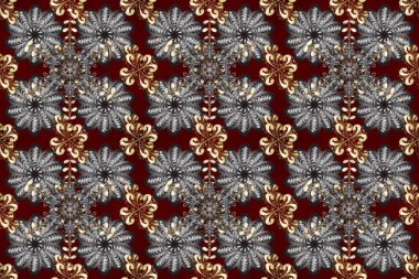 Çiçekli süslemeli, pürüzsüz bir desen. Doğu tarzında klasik tasarım öğesi. Arap dekoru bej, kahverengi ve gri renklerde. Süslü dantel iz sürücü. Duvar kağıdı için altın süslü illüstrasyon.
