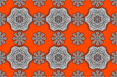 Düz Çiçek Elementleri Tasarımı. Turuncu, gri ve beyaz renkte çiçekler. Çiçekli kusursuz retro desen. Renkli Yaz Temalı Kusursuz Arkaplan.