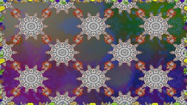 Raster Illustrasyon 'da moda olmayan çiçek deseni. Gri ve kahverengi renkli çiçekler. Renkli Yaz Temalı Kusursuz Arkaplan. Düz Çiçek Elementleri Tasarımı.