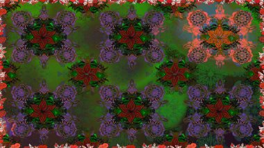 Yeşil ve gri renkli şirin tekstil tarzında. Çiçek arkaplan. Çiçek duvar kâğıdı. Raster illüstrasyonu. Renkli, pürüzsüz desen.