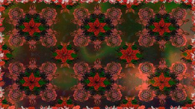 Düz Çiçek Elementleri Tasarımı. Renkli Bahar Temalı Kusursuz Arkaplan. Kahverengi ve gri renkli çiçekler. Sevimli çiçek raster deseni.