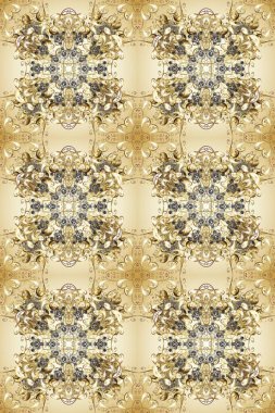 Kusursuz klasik raster altın desenli. Geleneksel oryantasyon süsü. Klasik klasik klasik arka plan. Altın elementlerle bej, nötr ve kahverengi renklerde pürüzsüz desen.