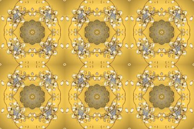 Raster Golden Mehndi kusursuz desen. Sarı, bej ve kahverengi renkte desenler. Kına dövmeli süs çiçekleri, altın çıkartmalar, mehndi ve yoga tasarımı, kartlar ve parmak izleri..