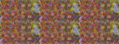 Raster Illustrasyon 'da moda olmayan çiçek deseni. Kahverengi renkli çiçekler. Düz Çiçek Elementleri Tasarımı. Renkli Yaz Temalı Kusursuz Arkaplan.