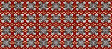 Klasik klasik klasik arka plan. Klasik raster sarısı, kusursuz desen. Geleneksel oryantasyon süsü. Altın elementlerle kırmızı, gri ve kahverengi renklerde kusursuz desen.