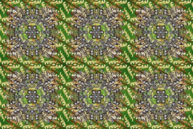 Altın desenli yeşil, gri ve kahverengi renklerde altın elementler. Raster geleneksel oryantasyon süsü. Kusursuz klasik altın desen.