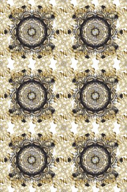 Bej, gri ve nötr renklerde altın bir element. Barok tarzında altın çiçekli süs. Altın çiçekli, pürüzsüz desen. Damask arkaplanı.