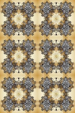 Gri, bej ve kahverengi renklerde, altın elementlerle klasik, pürüzsüz desen. Raster illüstrasyonu.