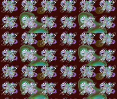 Zarif, parlak ve pürüzsüz kahverengi ve yeşil çiçek desenli tasarım. Raster. Sabıka baskıları, bebek kıyafetleri, duvar kâğıtları, paket kutuları vb..