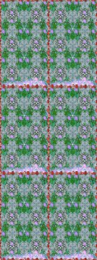 Yeşil renkli çiçekler. Asya tekstil tarzında. Raster illüstrasyonu. Raster illüstrasyonu. Kusursuz çiçek deseni.