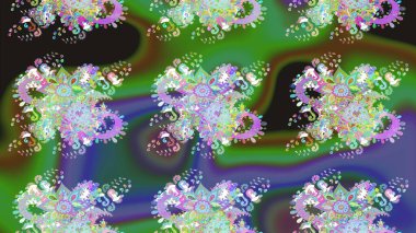 Sanat, çiçeklere ilham verir ve arka plan bırakır. Yeşil el çizimi desen. Karalama çiçekleri çizim kalıbı. Raster deseni.