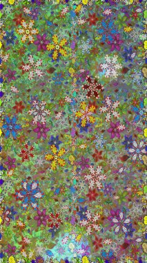 El çizimi. Çiçeklerle kusursuz desen. Yeşil ve nötr renklerde çiçekler. Suluboya çizimi.