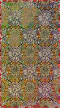 Düz Çiçek Elementleri Tasarımı. Raster Modaya uygun kumaş deseni. Renkli Bahar Temalı Kusursuz Arkaplan. Kahverengi ve bej renkli şirin çiçek deseni.