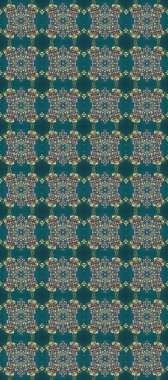 Mavi, gri ve yeşil renklerde grafiksel modern kusursuz desen. Kusursuz raster arka plan. Kusursuz çiçek deseni. Duvar kâğıdı barok, İspanyol kumaşı.