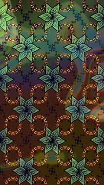 Renkli Bahar Teması eskiz kalıbı. Çiçekli çiçek deseni, suluboya. Düz Çiçek Elementleri Tasarımı. Raster illüstrasyonu. Kahverengi ve yeşil renkte çiçekler.