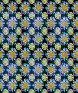 Raster illüstrasyonu. Renkli Bahar Temalı Kusursuz Arkaplan. Düz Çiçek Elementleri Tasarımı. Mavi ve nötr renklerde zarif çiçekli suluboya.