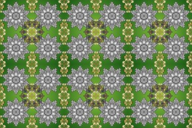 Seamless oriental classic golden pattern. Raster abstract background with golden repeating elements on a green, neutral and gray colors.